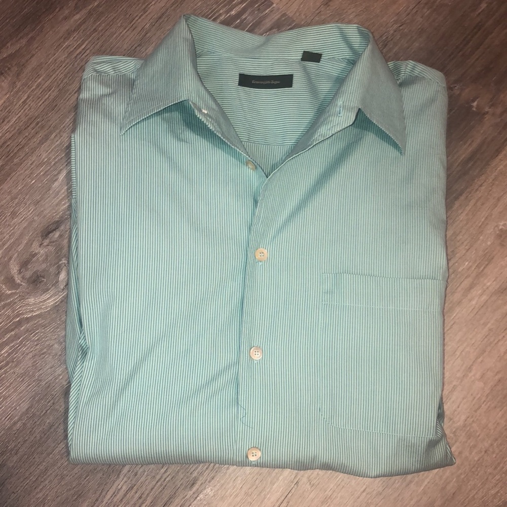 ERMENEGILDO ZEGNA XXL Turquoise and blue, Button down‎ shirt